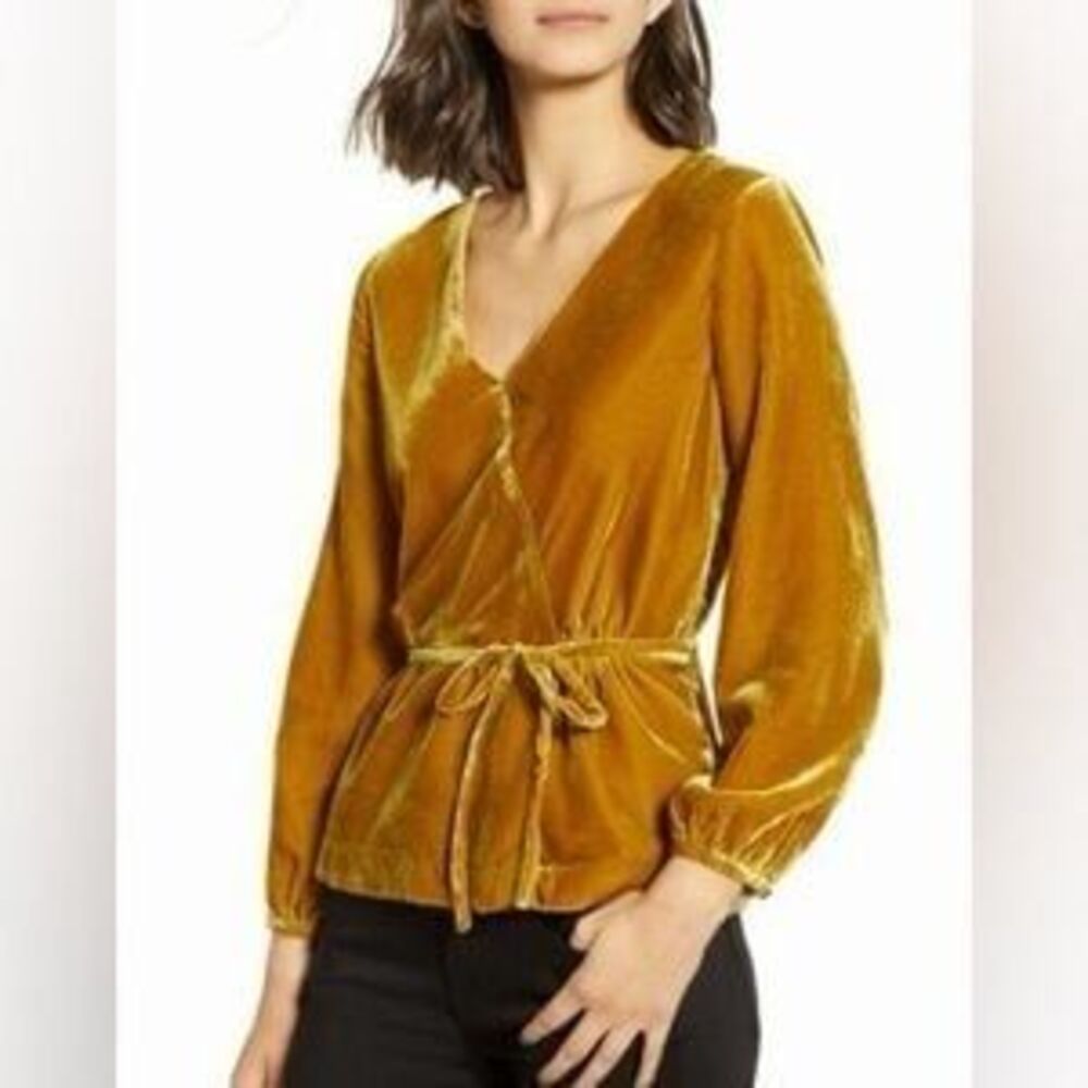 JCREW vintage gold faux wrap velvet top, Sz 8